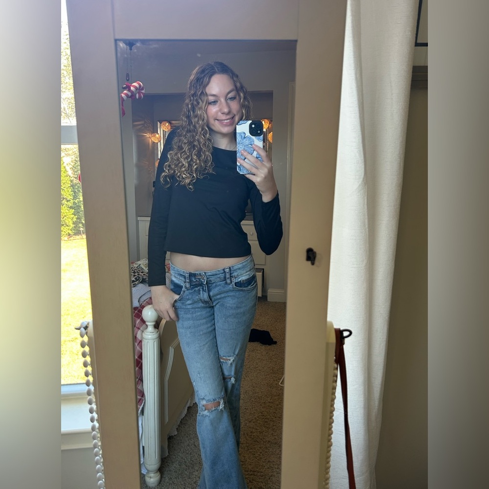 low-rise ripped jeans